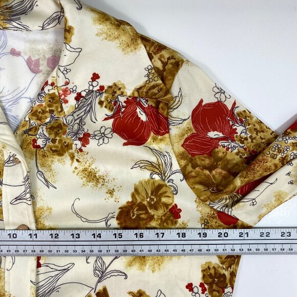Women Floral Jacket Sleeveless Top Set Office Formal Work Cream Brown Red Size M - Picture 14 of 16